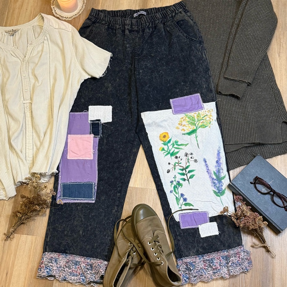 Upcycled Patchwork Hand Painted Denim Oversized B… - image 1